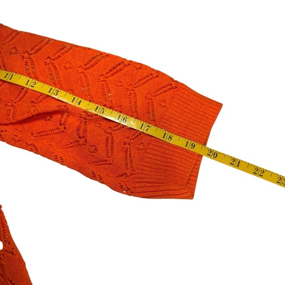 Chicos Size 3 (XL) Lily Open Knit Cardigan Sweater Long Sleeve Orange Shark Bite - Picture 9 of 12